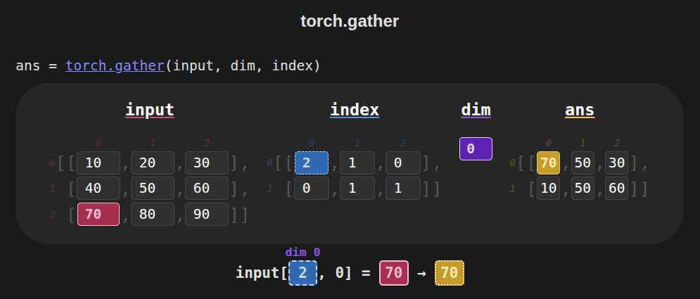 screenshot of WhyTorch, showing an explanation of the function torch.gather